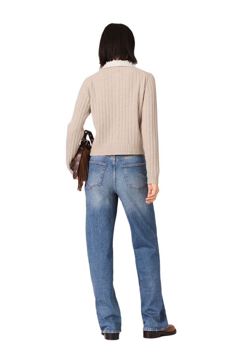 Cardigan with removable bead collar, Alternate, color, Beige