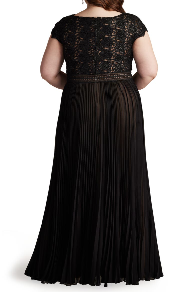 Sequin & Lace Bodice Pleated A-Line Gown, Alternate, color, BLACK/ NUDE