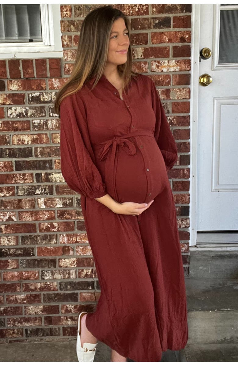 PinkBlush Gauze Belted Shirt Midi Dress, Alternate, color, Rust