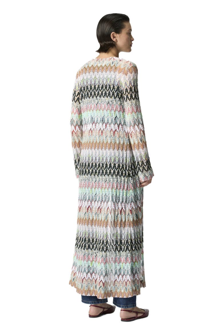 Long Cardigan In Cotton And Viscose Lamé With Lace Motif, Alternate, color, Multicoloured