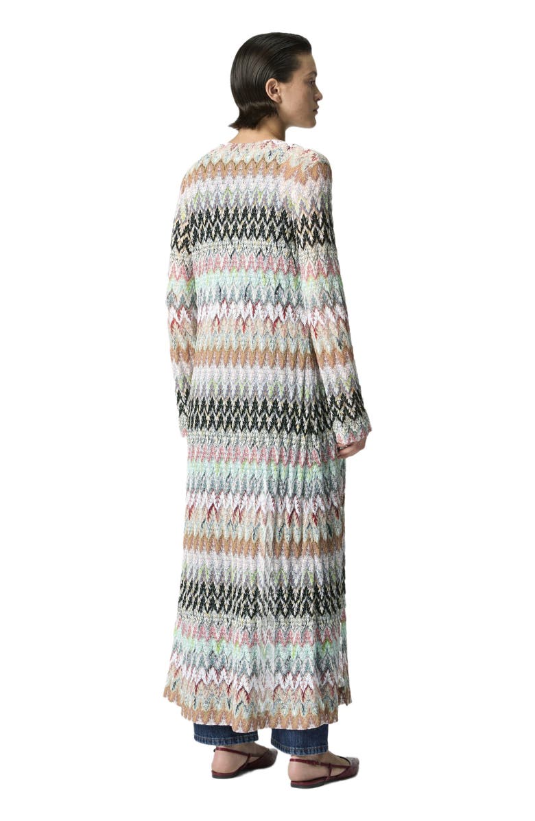 Missoni Cotton And Viscose Lamé Long Cardigan With Lace Motif, Alternate, color, Green& Brown