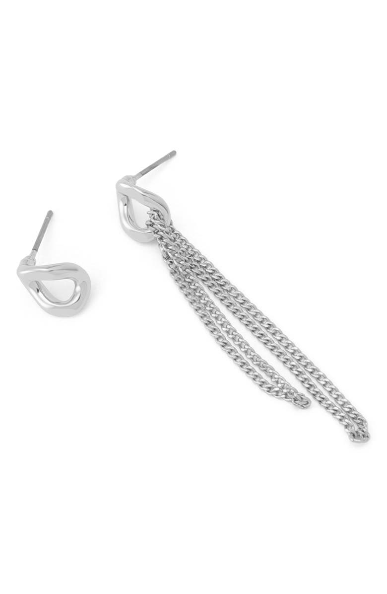 AllSaints Mismatch Stud & Chain Drop Earrings, Alternate, color, Shiny Silver