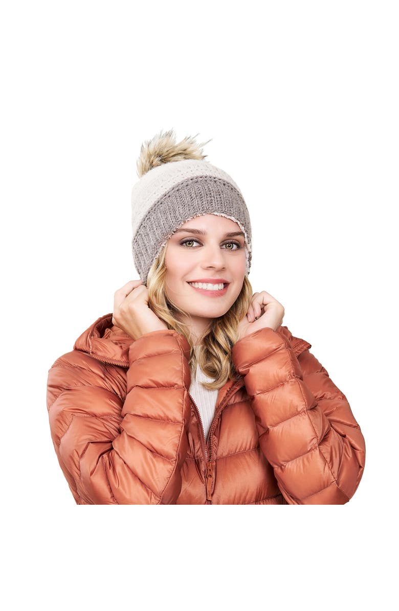 Nirvanna Designs Stripe Flower Fur Pom Pom, Alternate, color, Ash/Teal