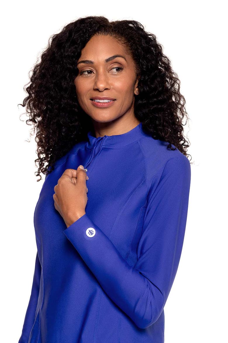 Women's Freestyle Quarter Zip Rash Guard with Long Sleeves, UPF 50+ Sun Protection, Alternate, color, Baja Blue