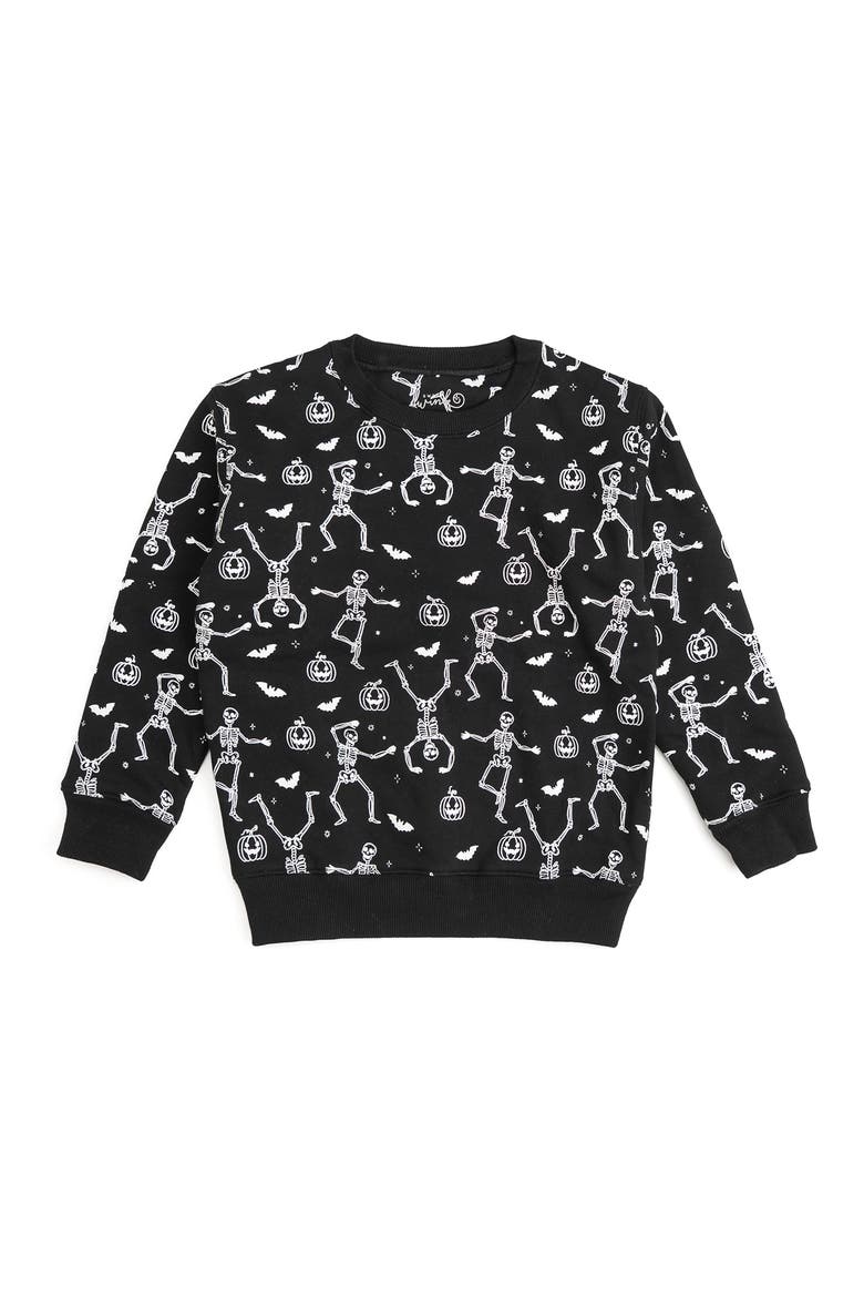 Glow In The Dark Silly Skelly Halloween Sweatshirt, Main, color, Black