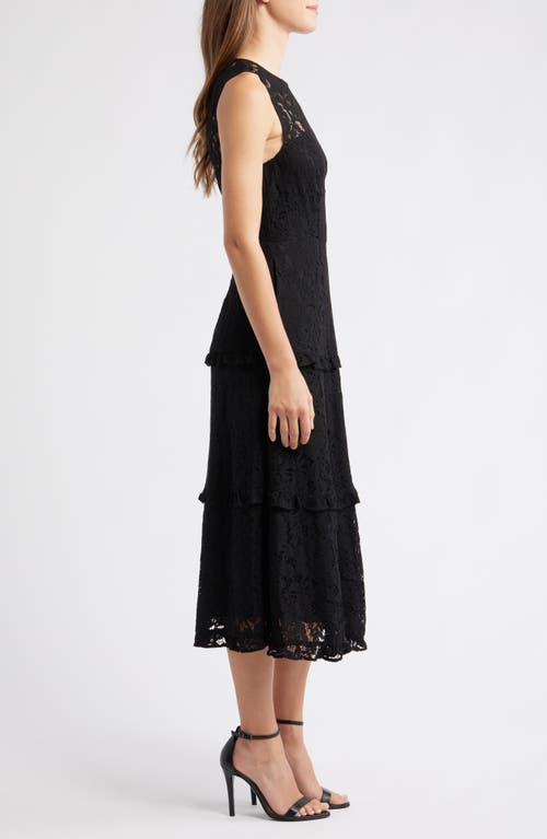 Anne Klein Sleeveless Tiered Ruffle Lace Midi Dress In Black
