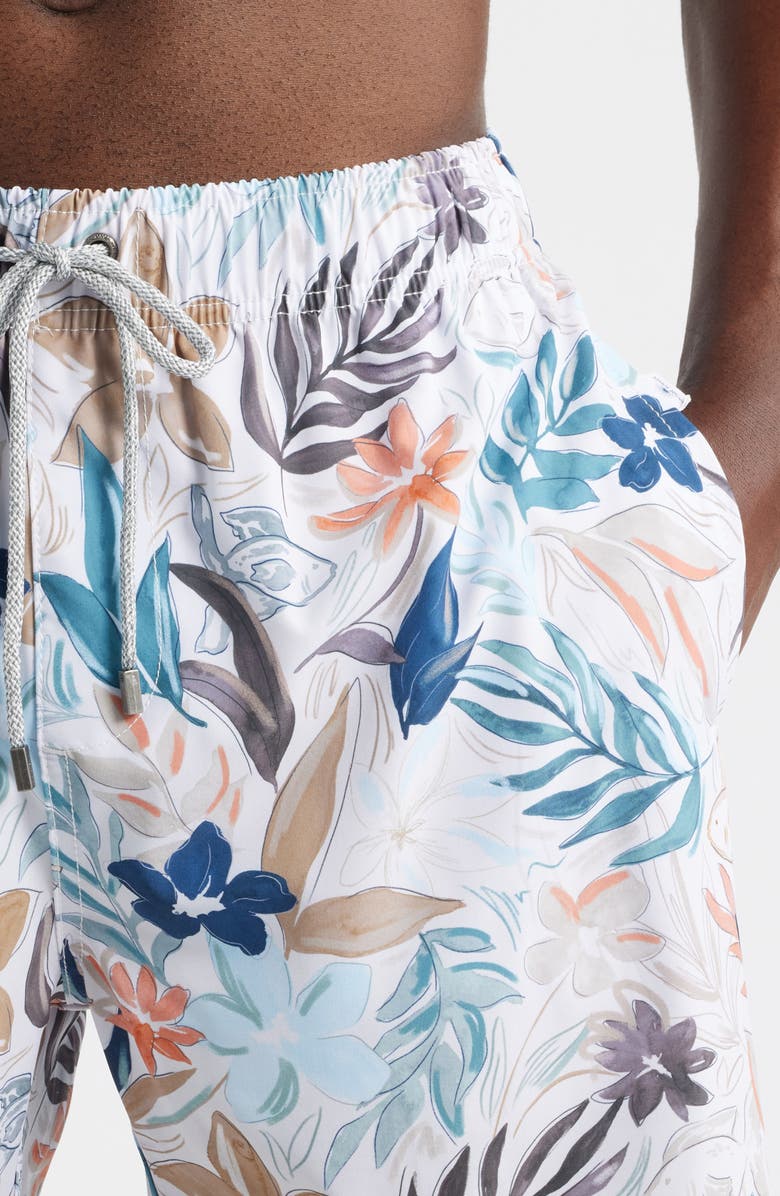 Vintage Summer Print Volley Swim Trunks, Alternate, color, White/ Tan