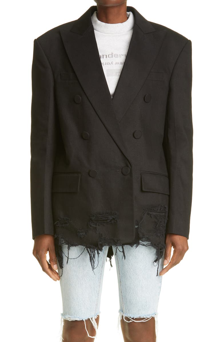 Alexander Wang Frayed Double Breasted Blazer, Main, color, 