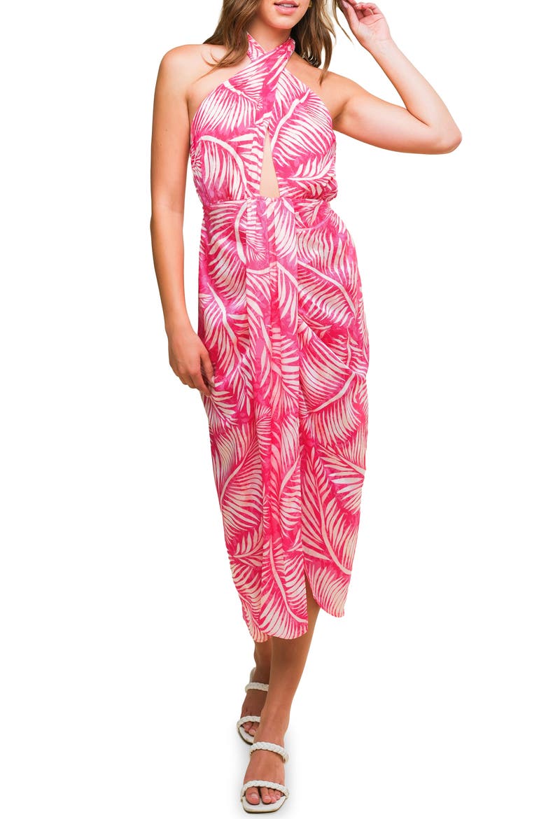 Print Halter Midi Dress, Main, color, FUCHSIA IVORY