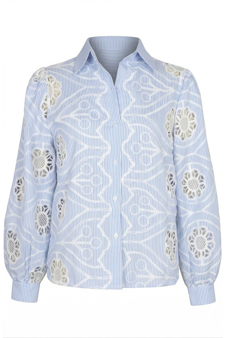 Striped Eyelet Button Down Shirt, Alternate, color, Light Blue / White