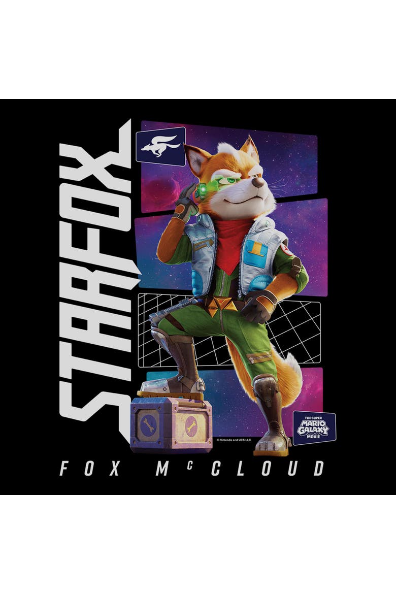 Junior's Fox McCloud Star Pose Short Sleeve T-Shirt, Alternate, color, Black