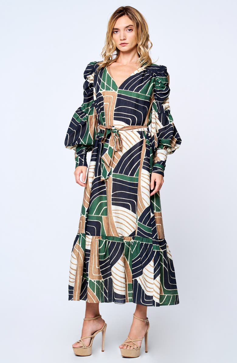 CIEBON Mariyah Print Long Sleeve Maxi Dress, Alternate, color, Green