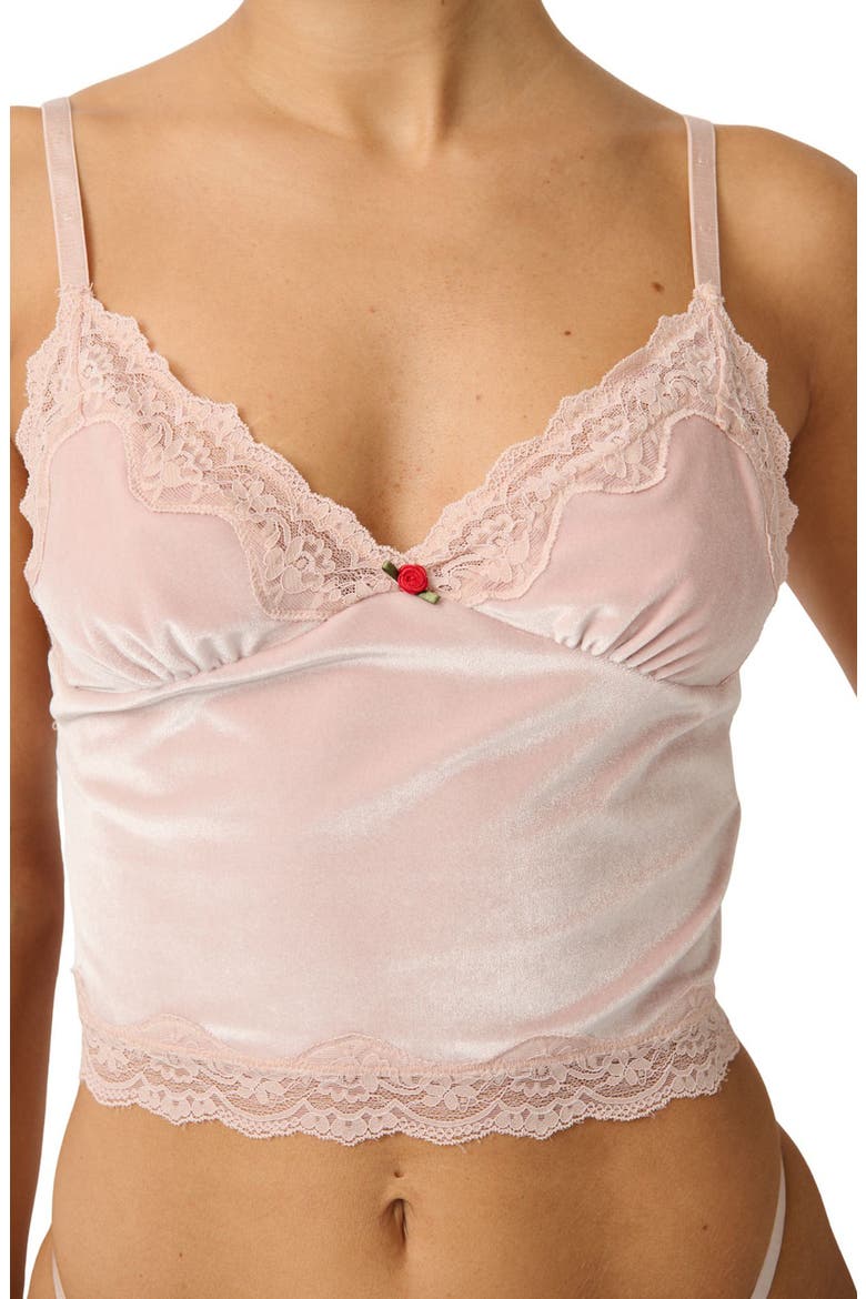 Polly Lace Trim Velvet Camisole, Alternate, color, DUSTY PINK