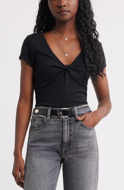 Twist Front V-Neck Knit Top