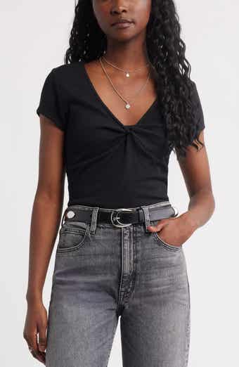Treasure & Bond Twist Front V-Neck Knit Top