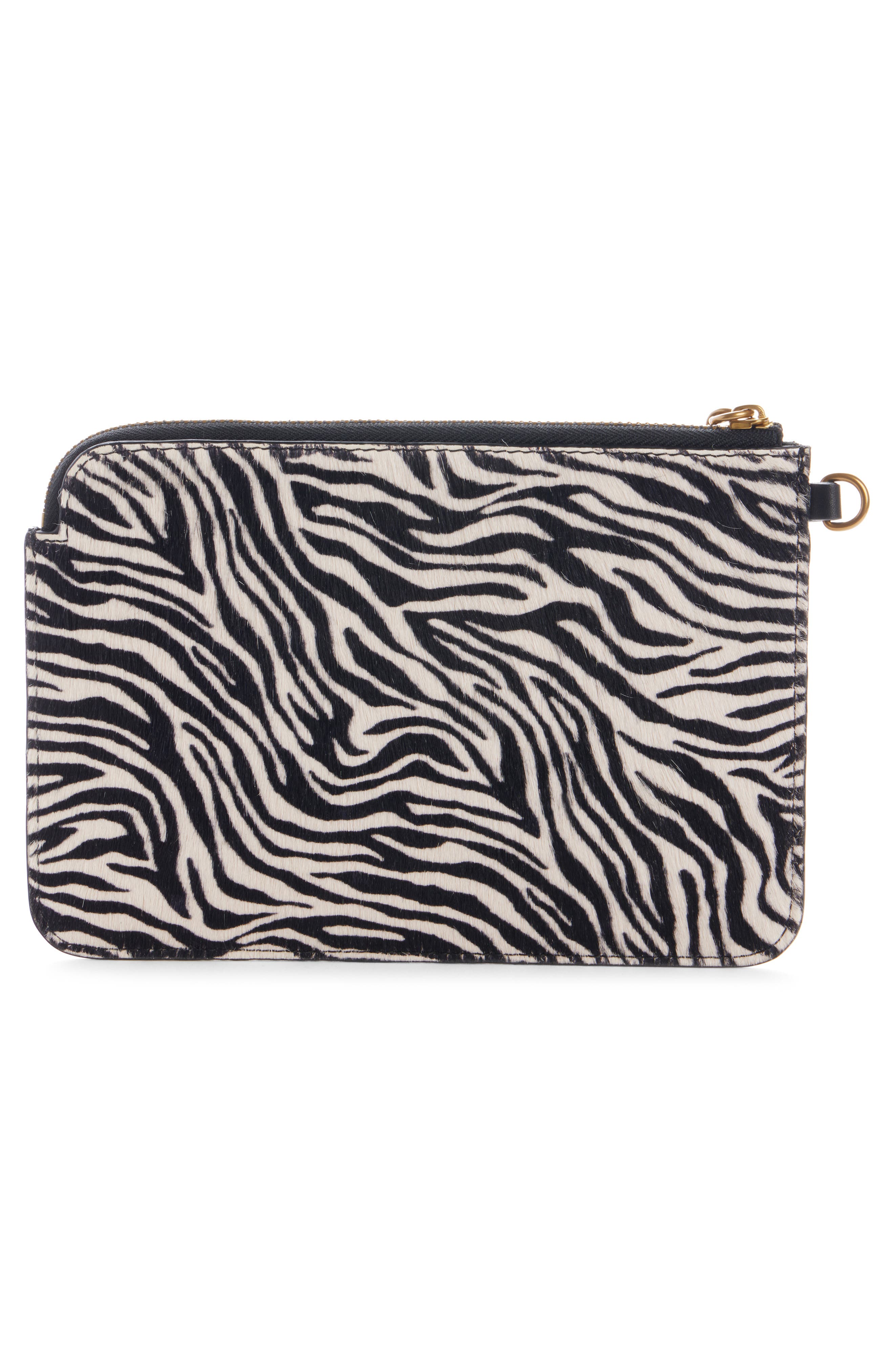 Zebra Print Leather Zip Pouch, Alternate, color, ZEBRA 20ZA