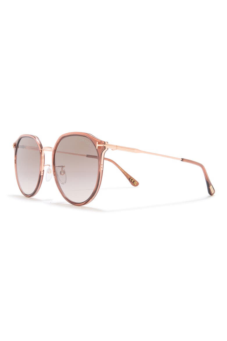 55mm Gradient Round Sunglasses, Alternate, color, SHINY DARK BROWN / BROWN