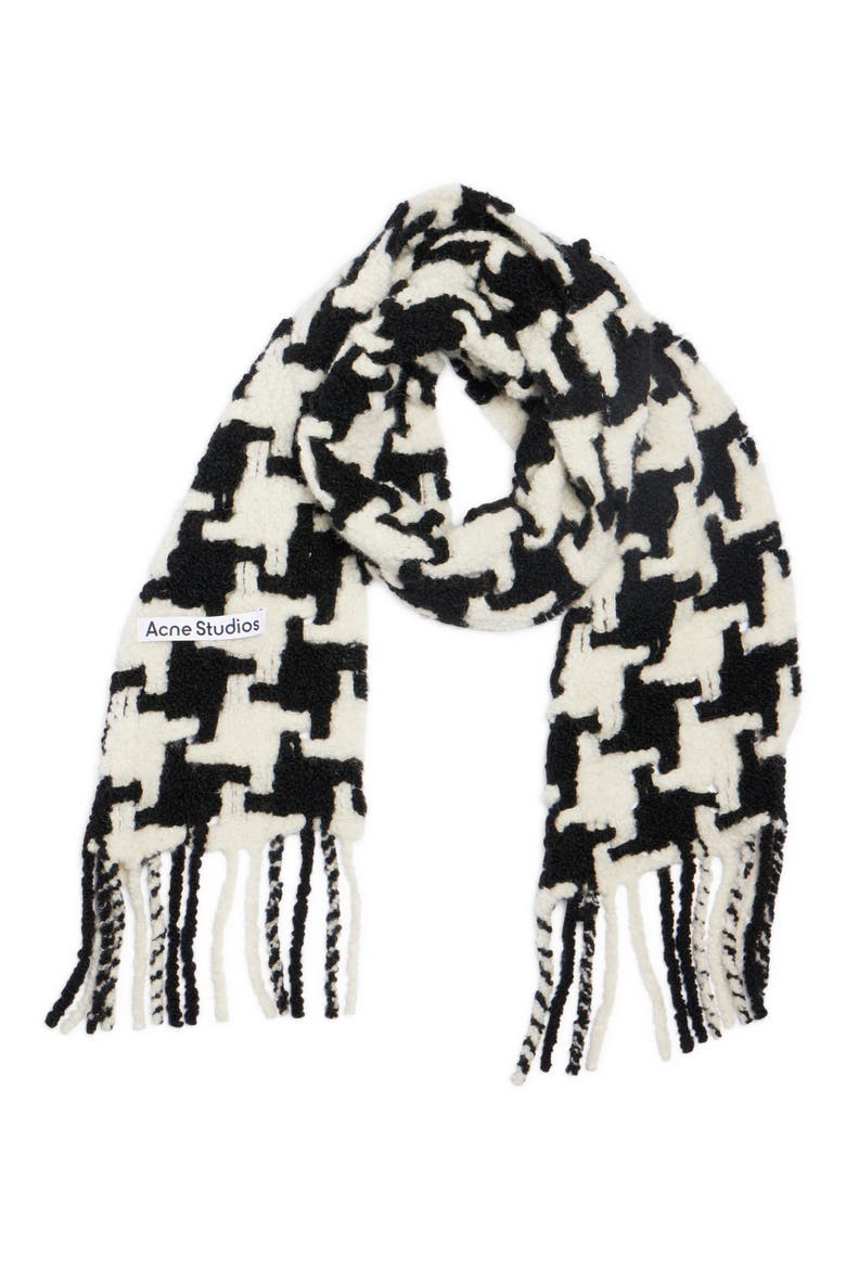 Houndstooth Check Alpaca Blend Scarf, Alternate, color, WHITE/ BLACK