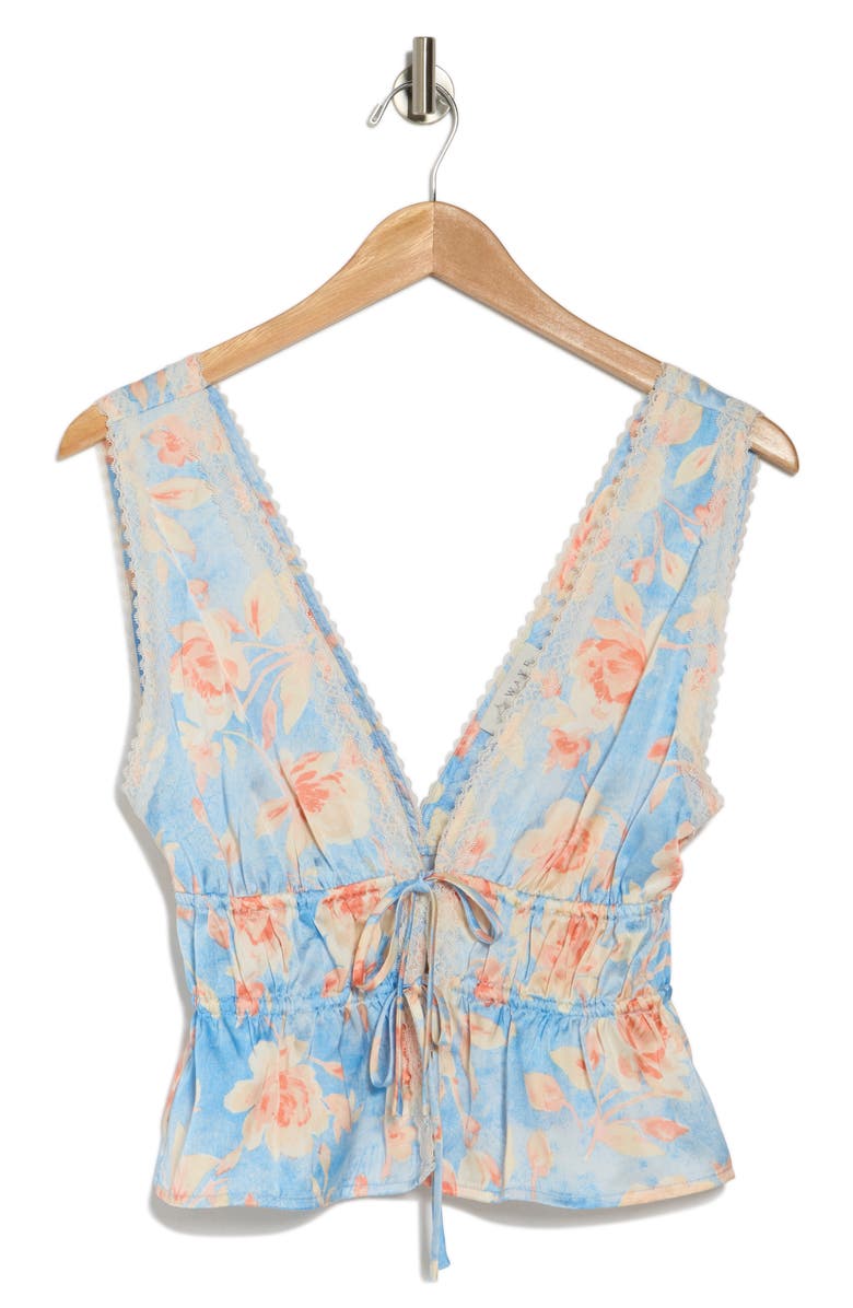 WAYF Lace Trim Sleeveless Crop Peplum Top, Alternate, color, Blue Roses