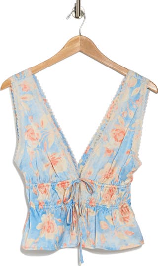 Lace Trim Tie Front Tank Top