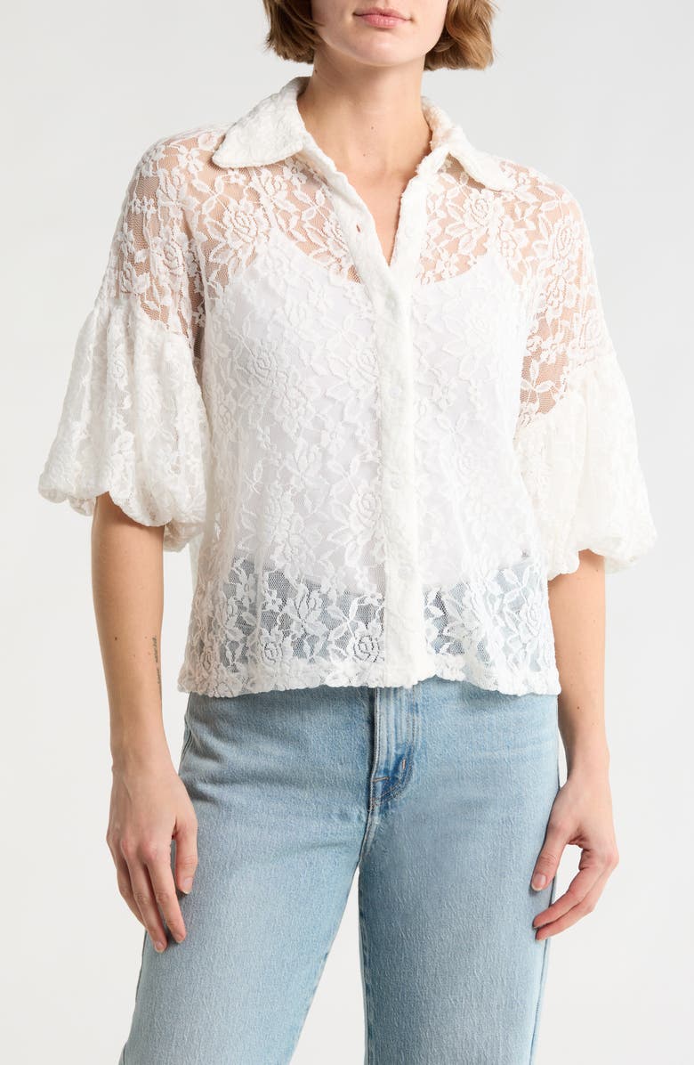 Forgotten Grace Bubble Hem Short Sleeve Lace Top, Main, color, 