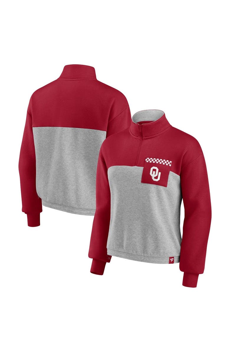 FANATICS Women's Fanatics Branded Crimson/Heathered Gray Oklahoma Sooners Sideline to Sideline Colorblock Quarter-Zip Jacket, Main, color, Crimson