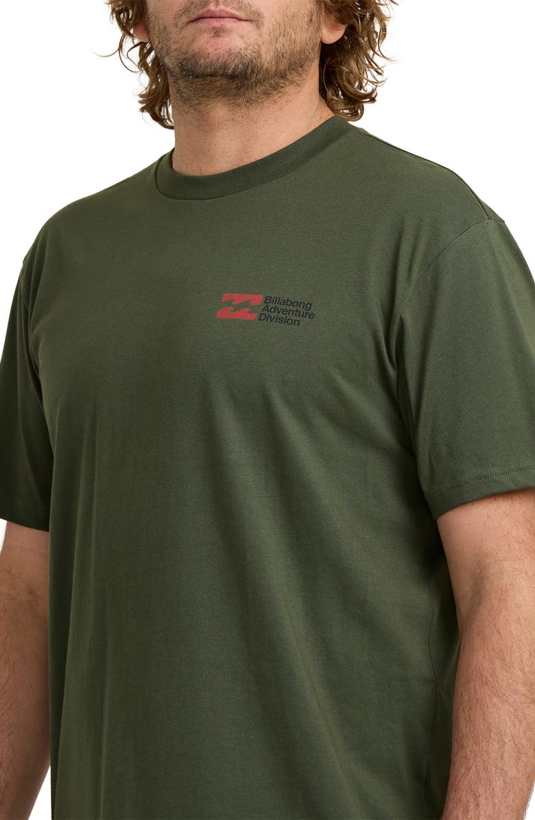 Billabong Abandoned Adventure Division Organic Cotton Graphic T-Shirt, Alternate, color, Flat Green