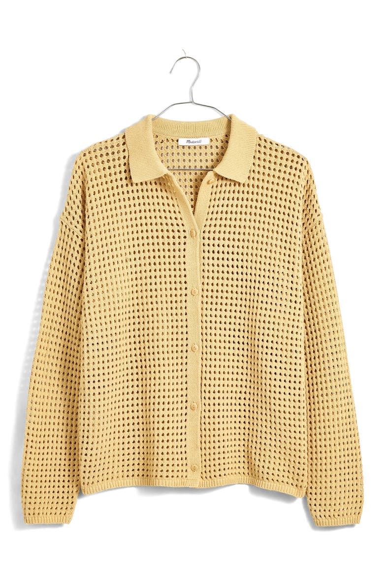 Open Stitch Polo Cardigan, Alternate, color, DESERT DUNE