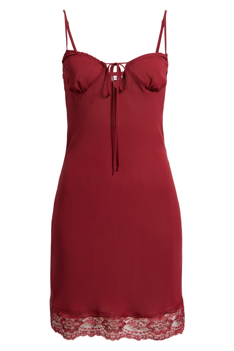Taylah Lace Trim Mini Slipdress, Alternate, color, BURGUNDY