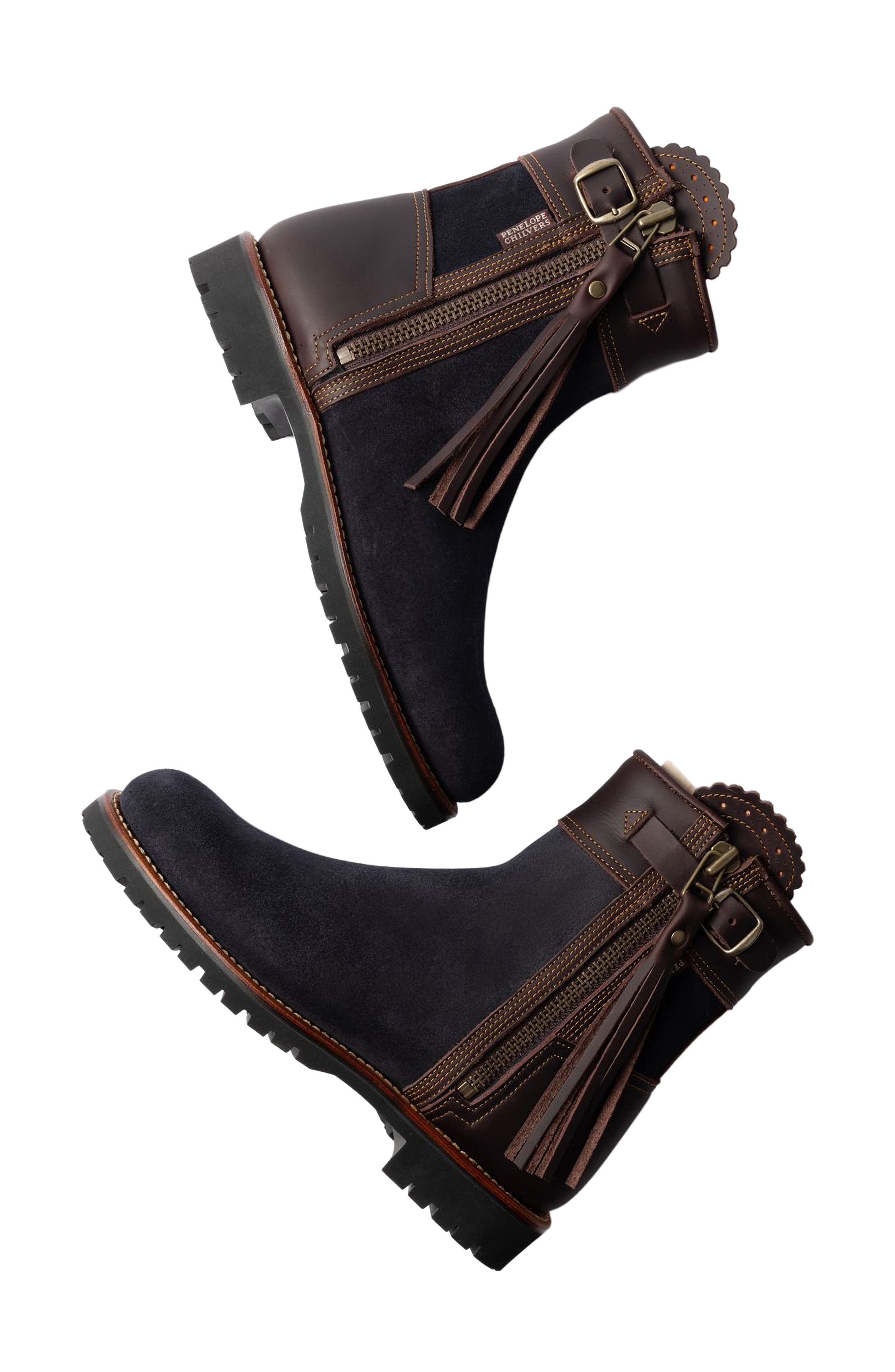 Inclement Cropped Tassel Bootie, Alternate, color, NAVY/ DARK BROWN