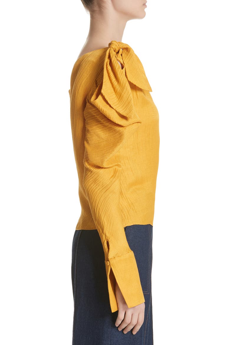 Phacelia Asymmetrical Silk & Linen Bow Sleeve Top, Alternate, color, MARIGOLD
