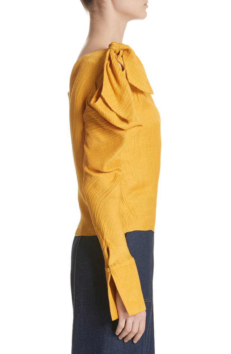 Hellessy Phacelia Asymmetrical Silk & Linen Bow Sleeve Top, Alternate, color, 