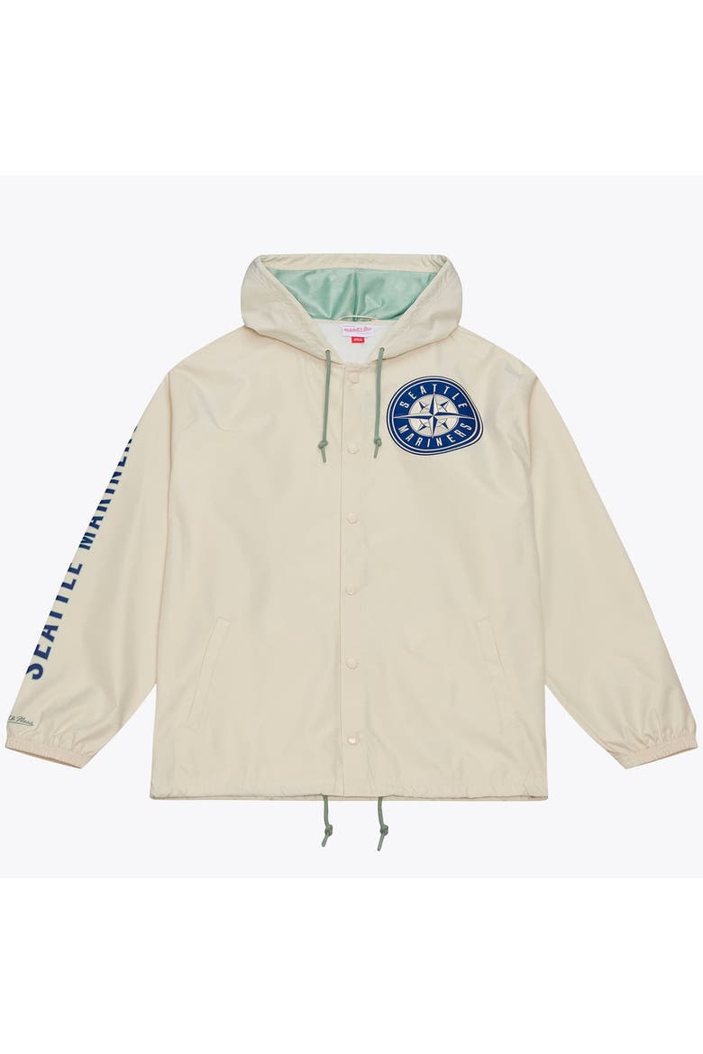 Men's Mitchell & Ness Ichiro Suzuki Cream Seattle Mariners Full-Snap Yacht Rock Name & Number Hooded Coach's Jacket, Main, color, Cream