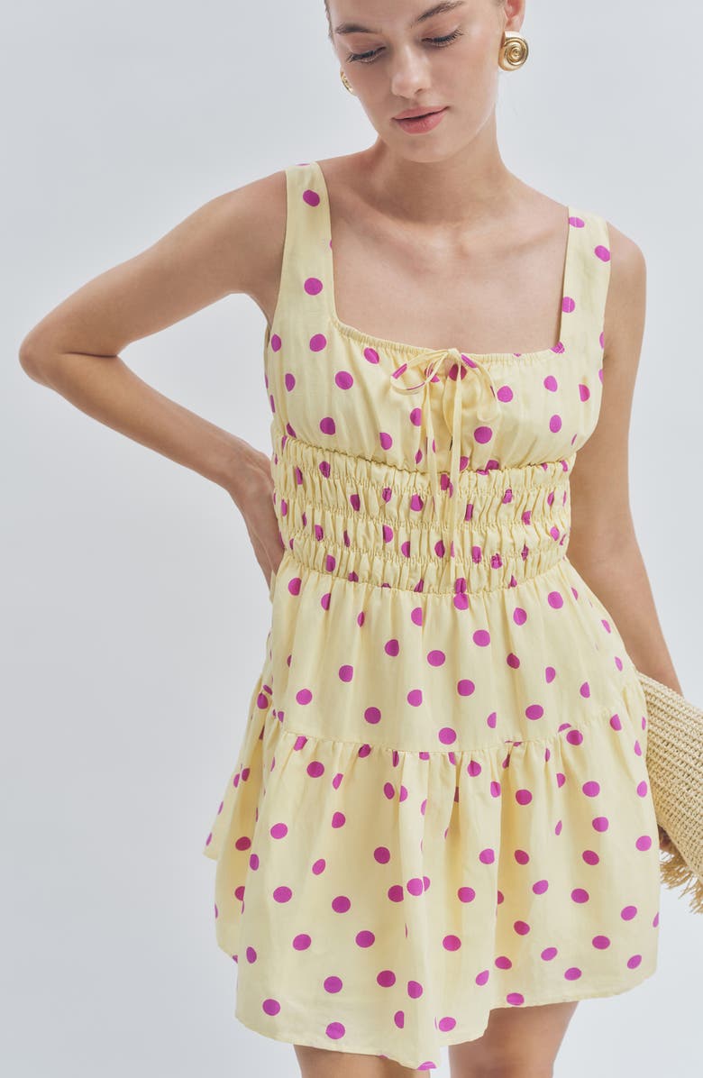 MAUDE CLUB Skye Polka Dot Minidress, Alternate, color, Yellow Purple