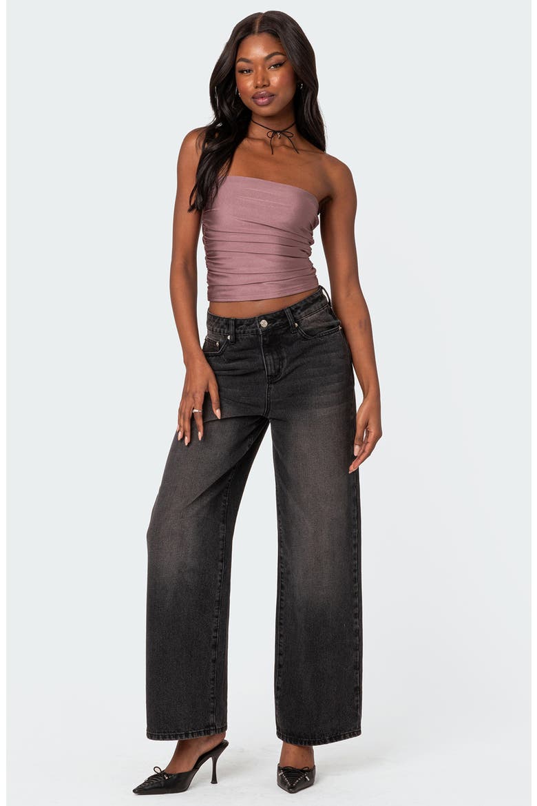 Maxeen Shiny Ruched Tube Top, Alternate, color, MAUVE
