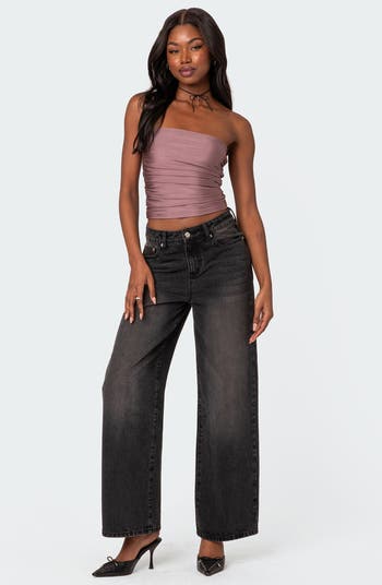 EDIKTED Maxeen Shiny Ruched Tube Top | Nordstrom