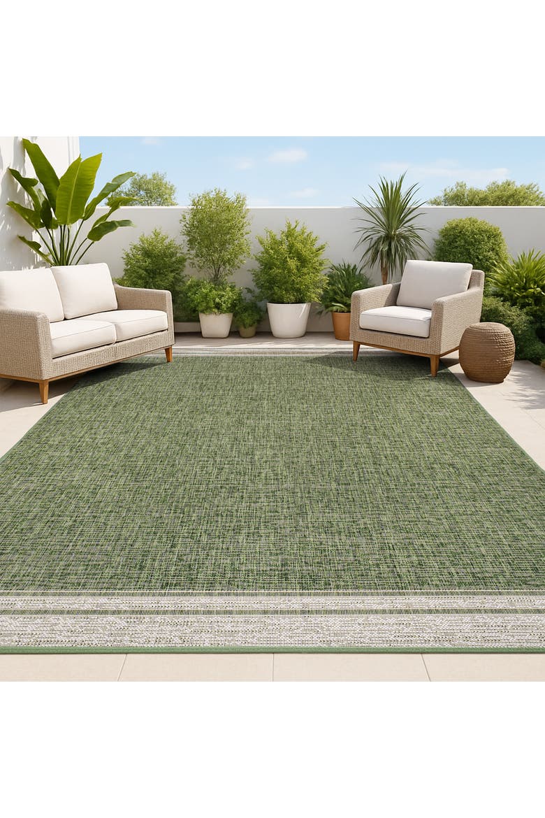 Alda Modern Minimalist Mingled Solid Indoor/Outdoor Area Rug, Alternate, color, Green/Cream
