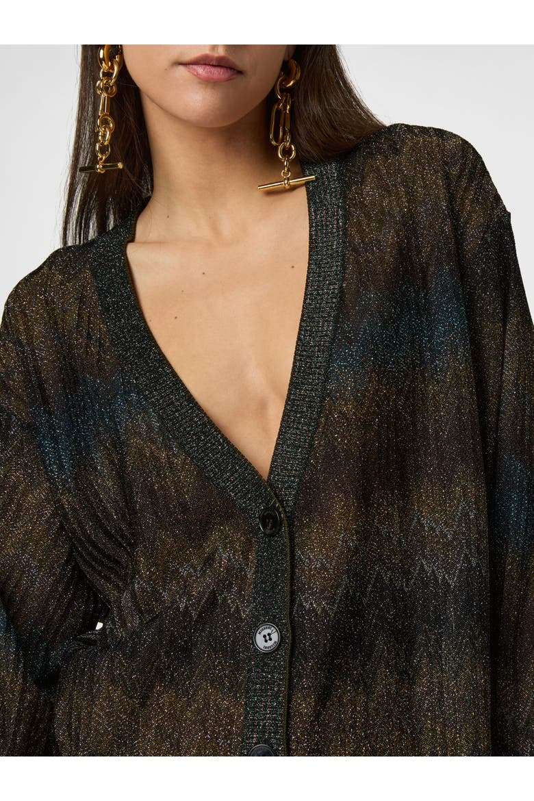Oversized Cardigan In Viscose Lamé With Snake Motif, Alternate, color, Dark Blue