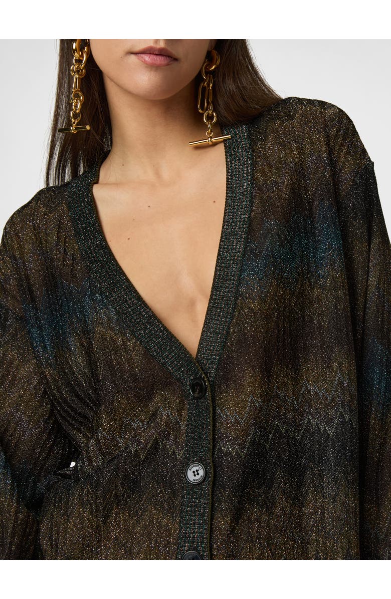 Missoni Oversized Cardigan In Viscose Lamé With Snake Motif, Alternate, color, Green& Brown
