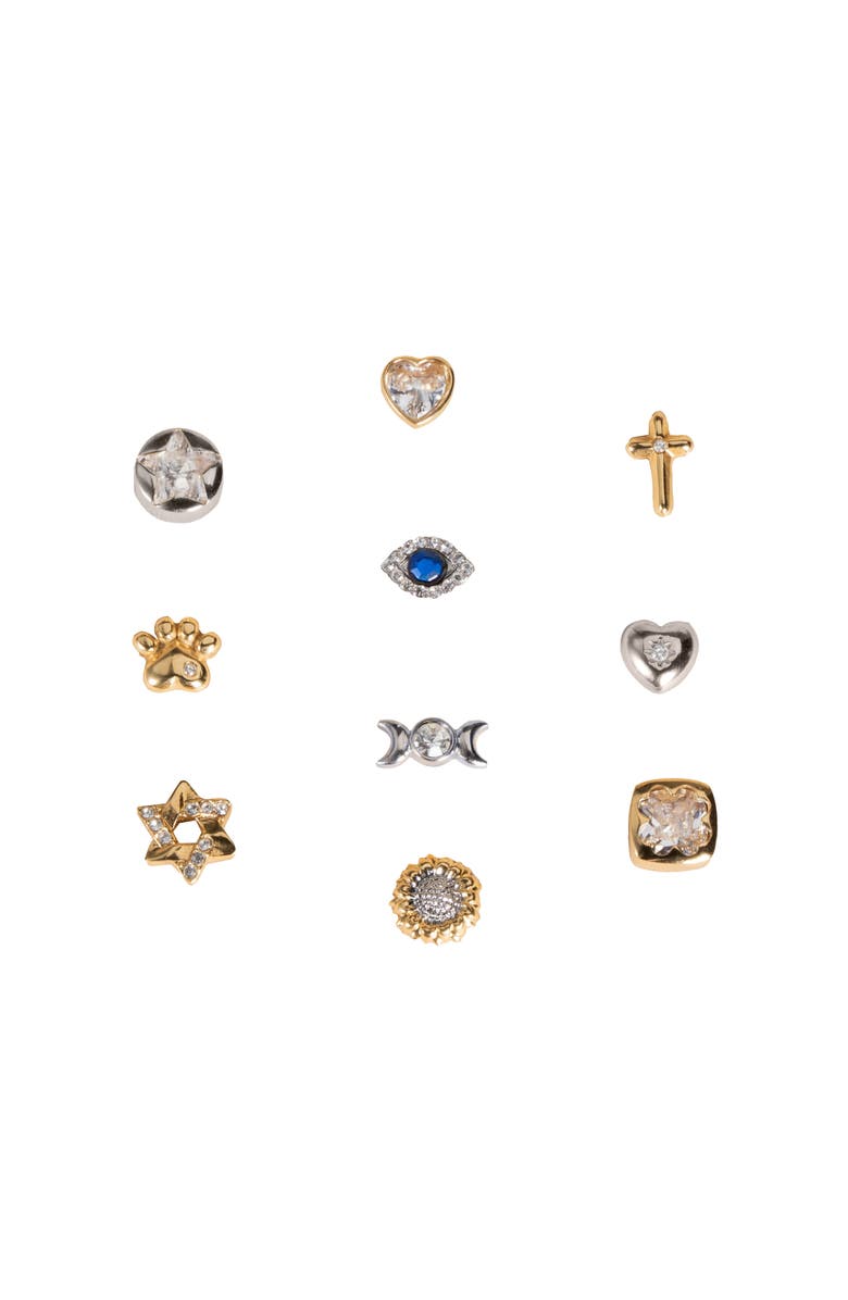 Alex and Ani Crystal Heart Mini Stud Earrings, Alternate, color, Gold