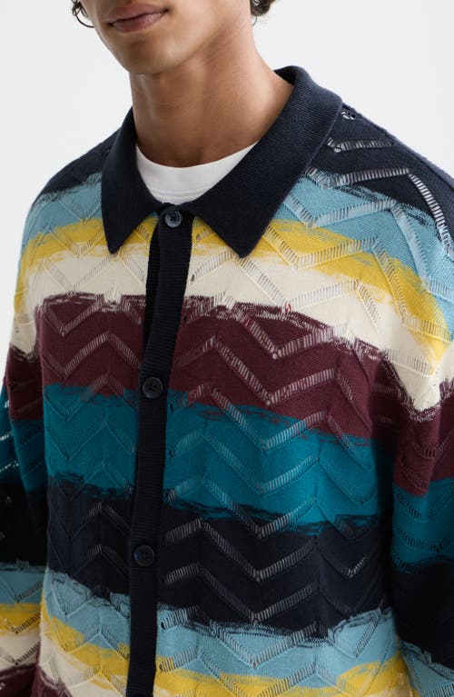 Scotch & Soda Stripe Open Knit Cardigan In Multi