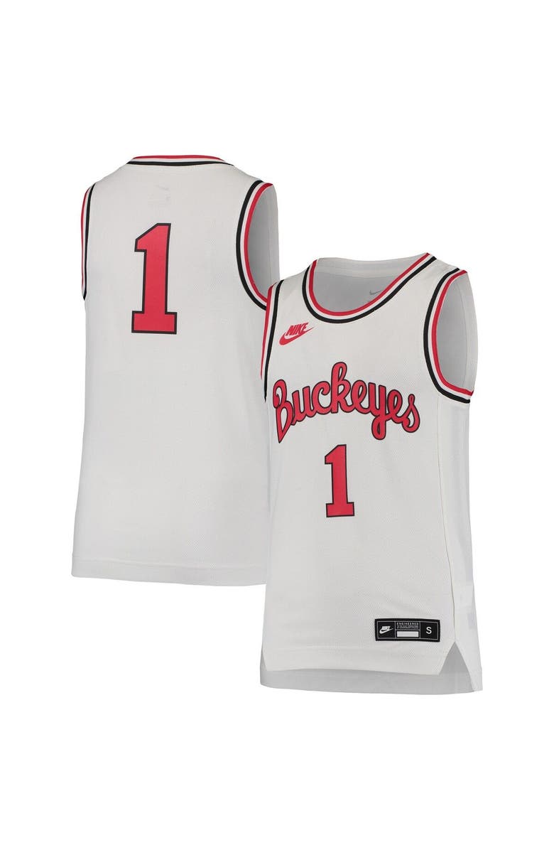 Nike Youth Nike #1 White Ohio State Buckeyes Throwback Team Replica Basketball Jersey, Main, color, White