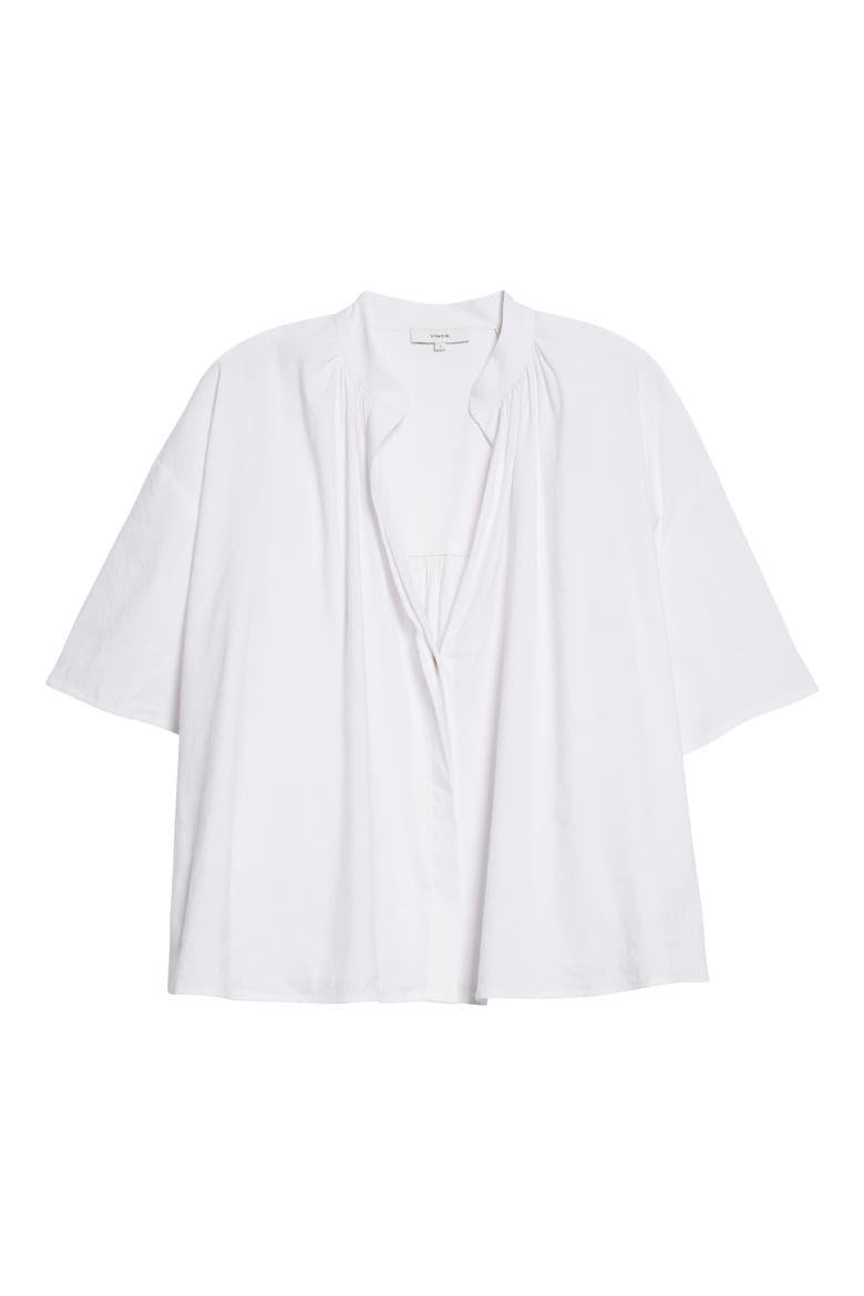 Shirred Band Collar Linen Blend Blouse, Alternate, color, OPTIC WHITE