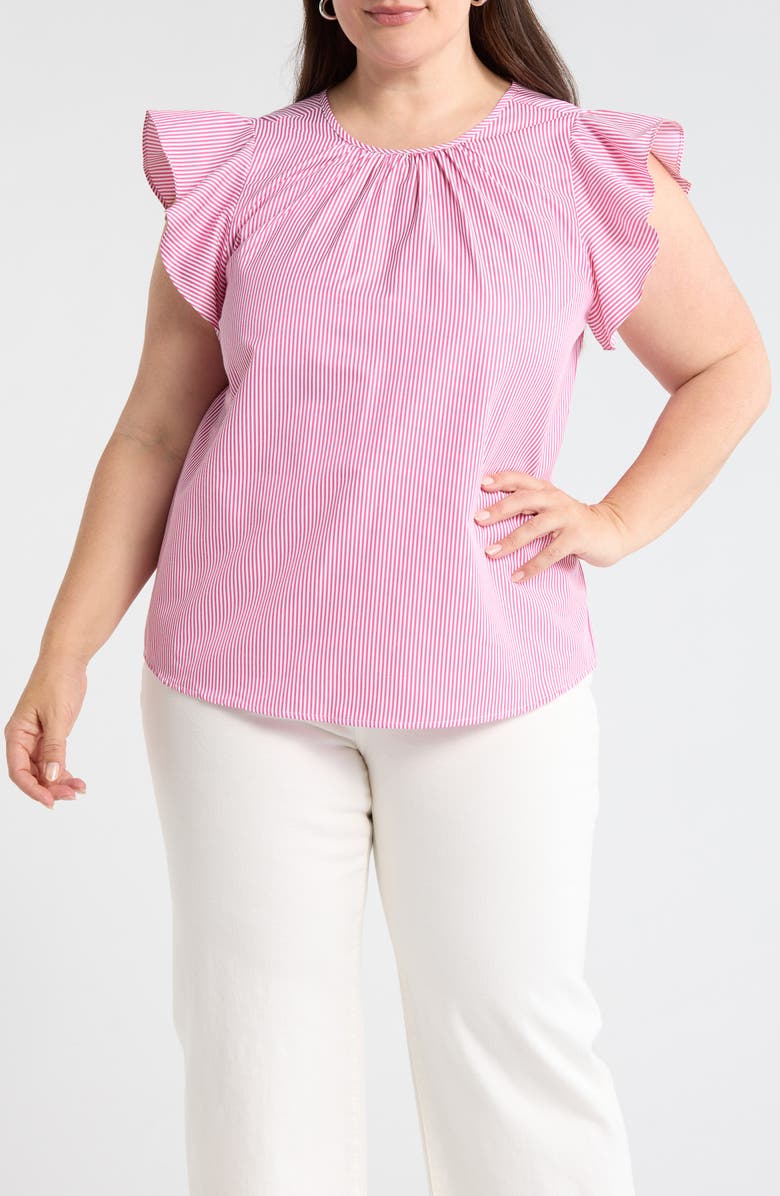 SUGARLIPS Hermas Stripe Ruffle Top, Main, color, Fuchsia