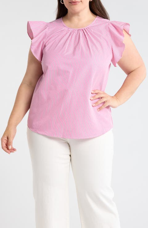 Hermas Stripe Ruffle Top (Plus)