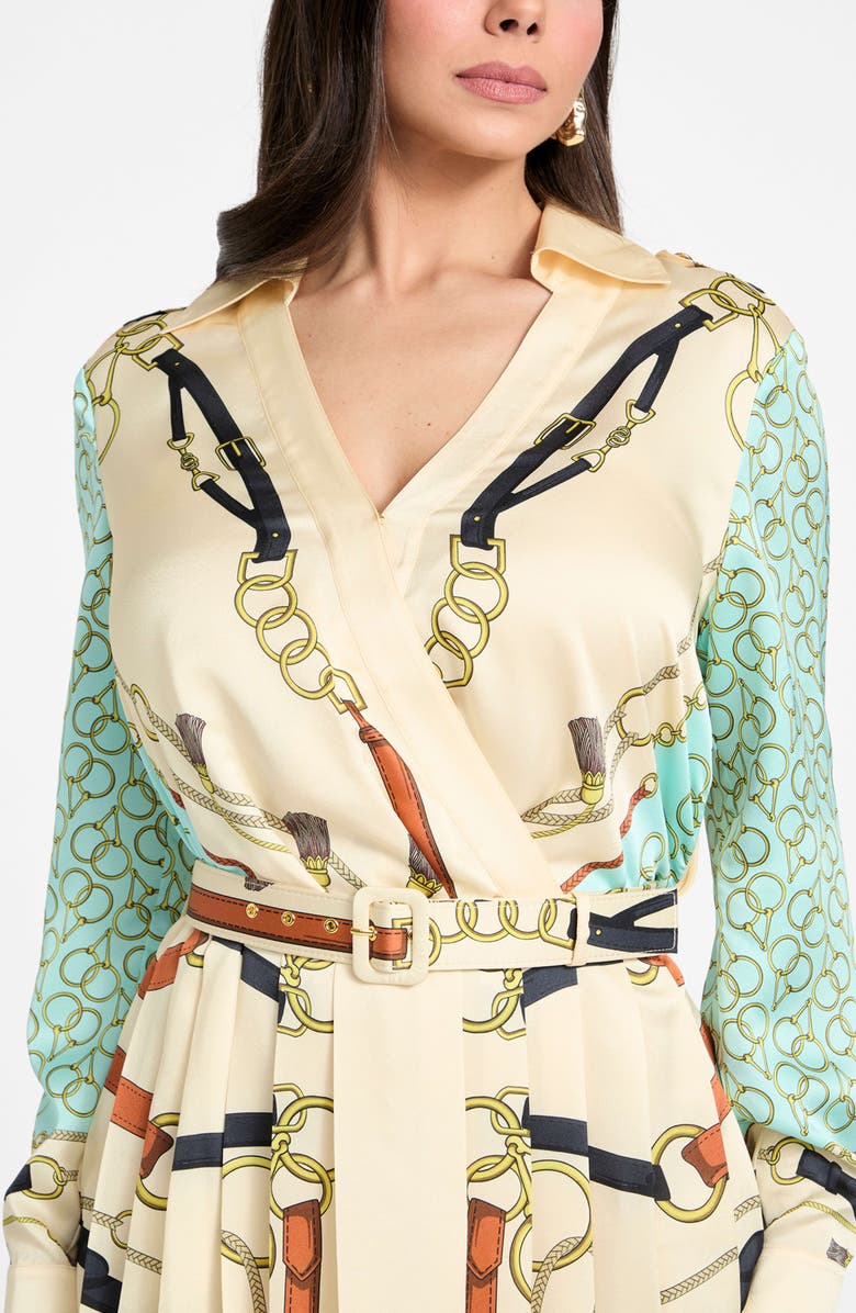 Marciano Amanda Print Pleated Long Sleeve Dress, Alternate, color, Pmln-Brown