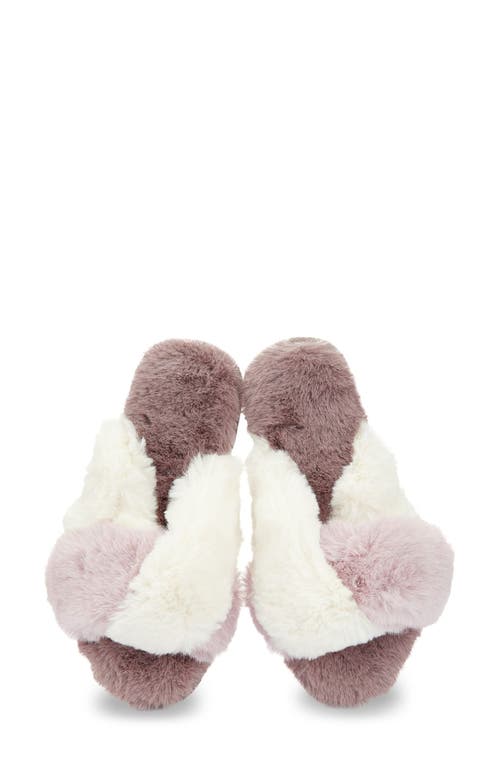 Memoi Colorblock Crossover Faux Fur Slipper In Brown