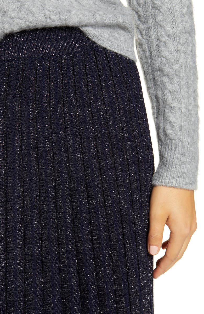 Court & Rowe Pleated Metallic Knit Midi Skirt, Alternate, color, 