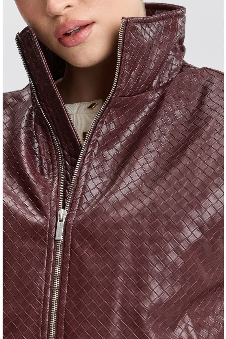 Woven Faux Leather Cropped Puffer Vest, Alternate, color, BURGUNDY