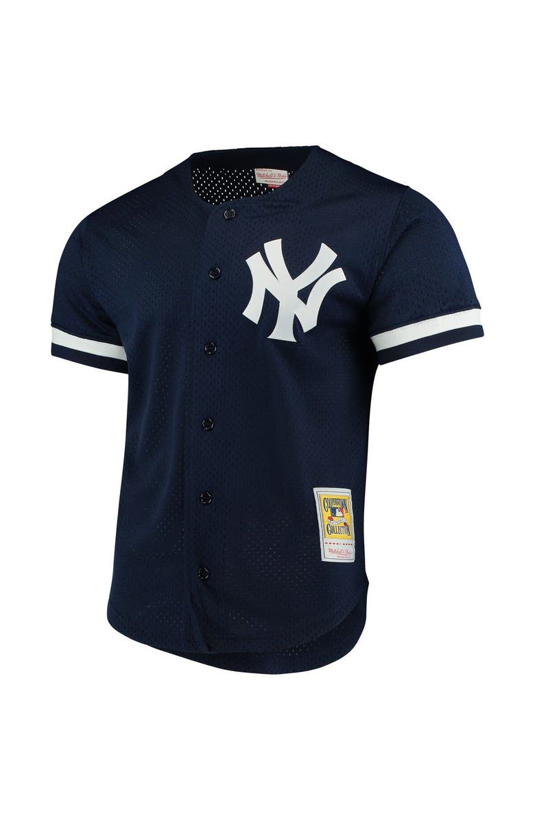 Mitchell & Ness Men's Mitchell & Ness Bernie Williams Navy New York Yankees Cooperstown Collection Mesh Batting Practice Button-Up Jersey, Alternate, color,
